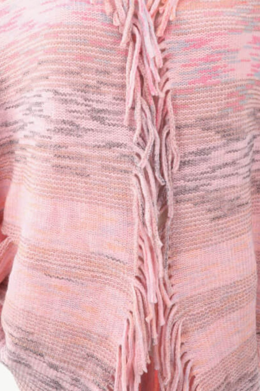 Blush pink acrylic cape with textured stripes and fringe detail