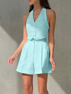 classic matching set in beige with halter