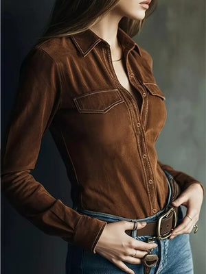 deep blue button-up shirt