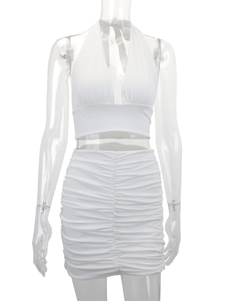 two-piece set in Light Blue with halter and sleeveless