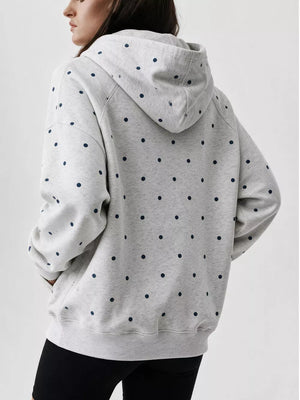 pullover hoodie in navy blue with pocketed and hip-length