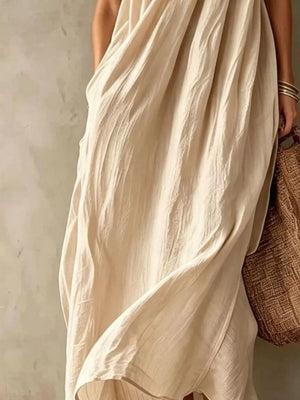 cream loose maxi dress with one-shoulder