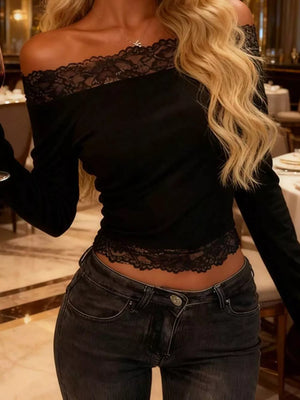 romantic off-shoulder top in Brown with off-shoulder