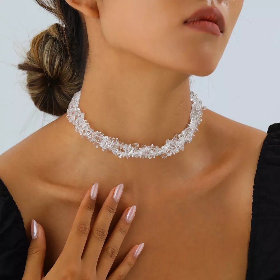 White with Irregular Glass 18k Gold-plated Choker Necklace