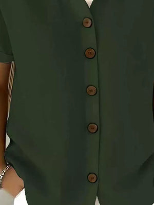 Full Size Button Up Short Sleeve Shirt in Army Green, view 17
