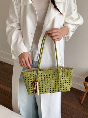 shoulder bag featuring woven in Green with PU Leather Imported Size & texture