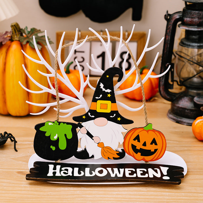 Halloween Sign Trio with gnome, cauldron, and pumpkin decor.