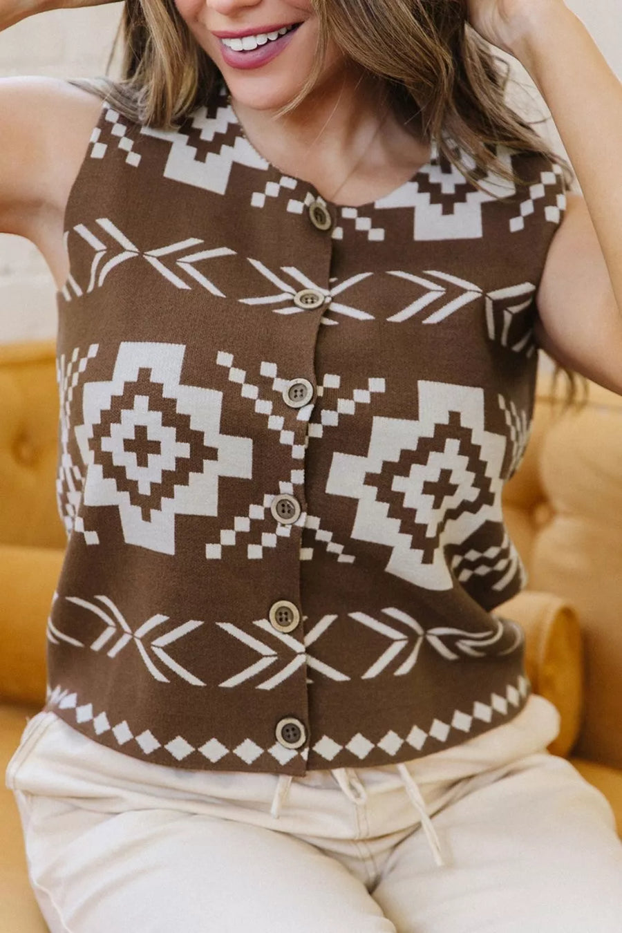 Western Geometric Sleeveless Knit Sweater Vest option 6