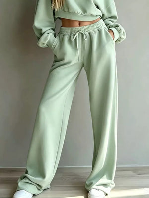 Blue lounge set with cropped and pullover, drawstring, elastic