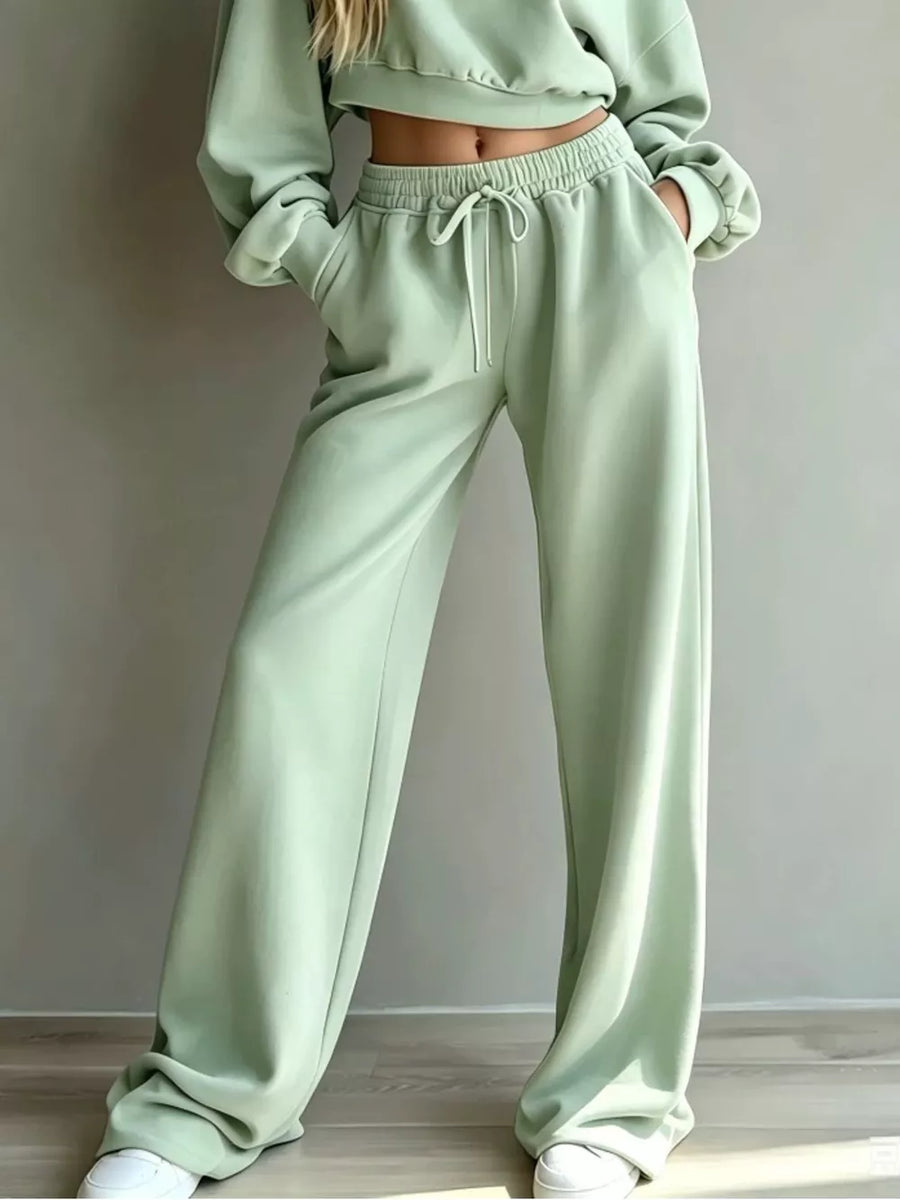 Blue lounge set with cropped and pullover, drawstring, elastic