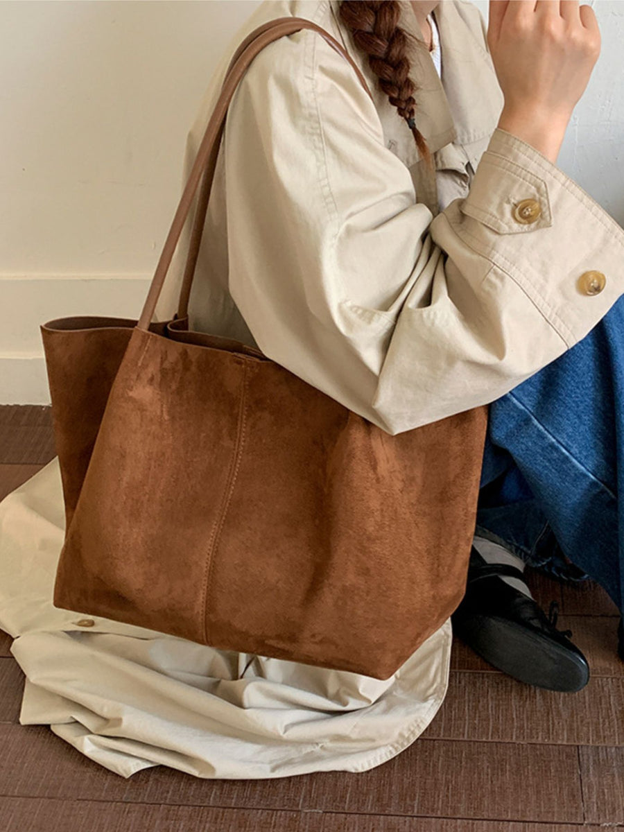 Solid Color Tote Bag in Brown with large capacity