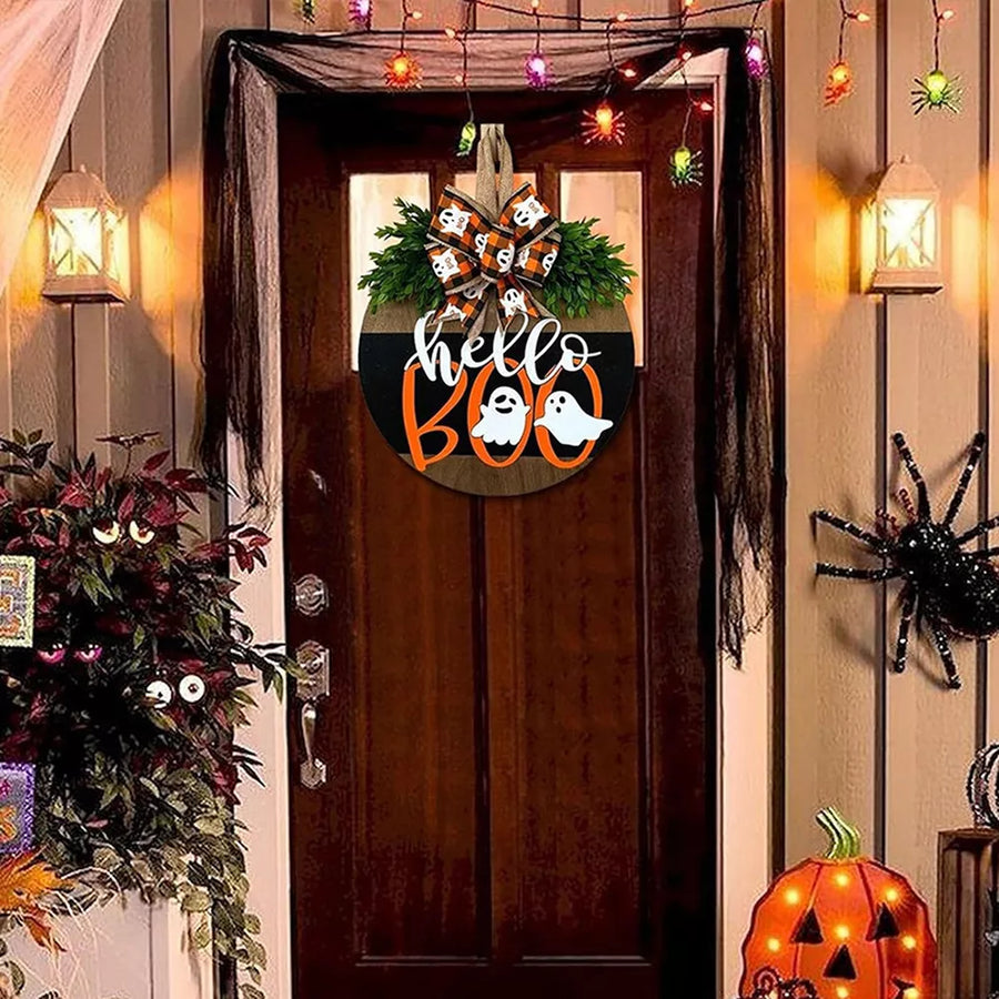 black Door Hanger featuring decorative bow and plaid