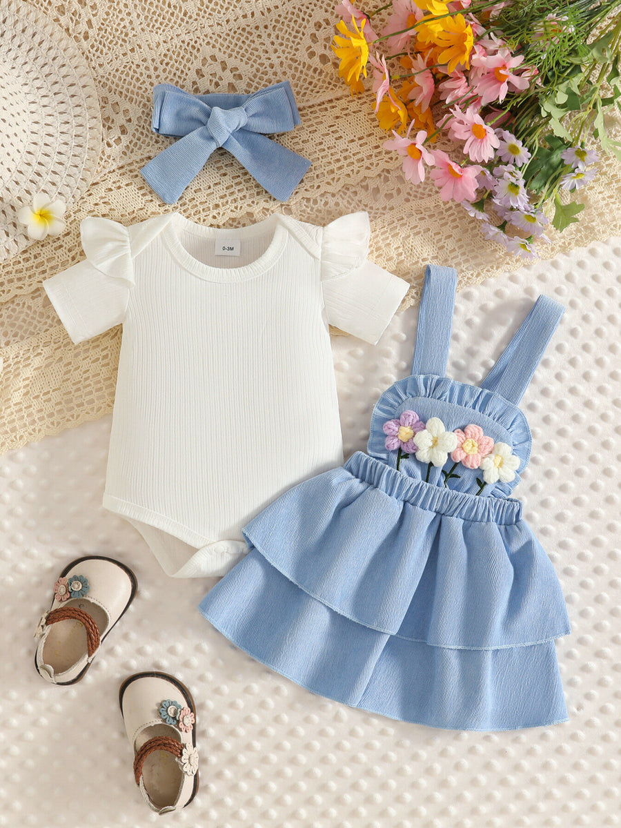 overall dress in Sky Blue with ribbed and mini