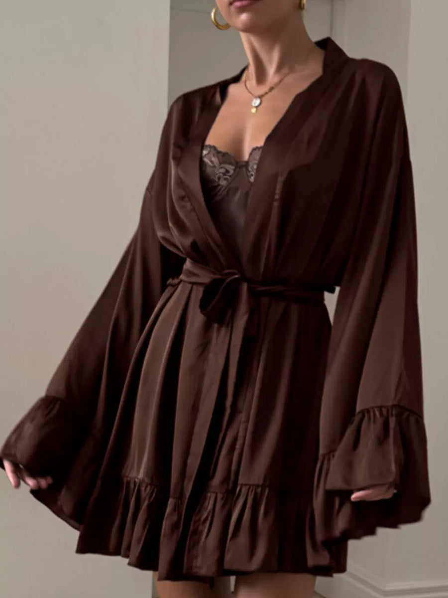 Dark Brown robe with thigh-length and wrap