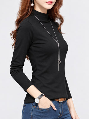 Slim-Fit Mock Neck Long Sleeve T-Shirt Plus Size in Peacock Blue with plus-size