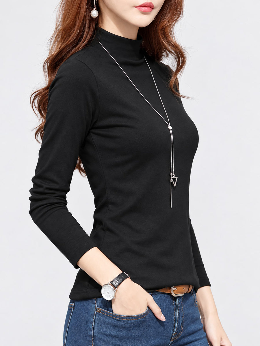 Slim-Fit Mock Neck Long Sleeve T-Shirt Plus Size in Peacock Blue with plus-size