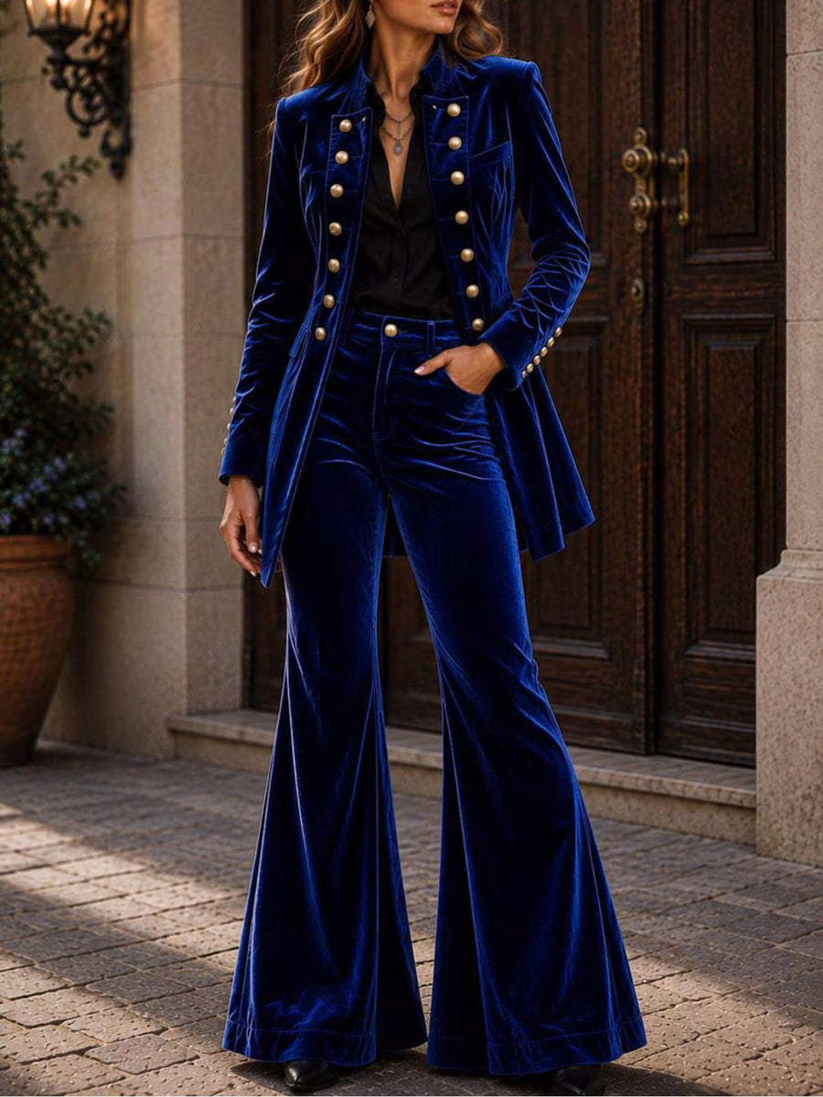 suit set in Black with buttoned and hip-length