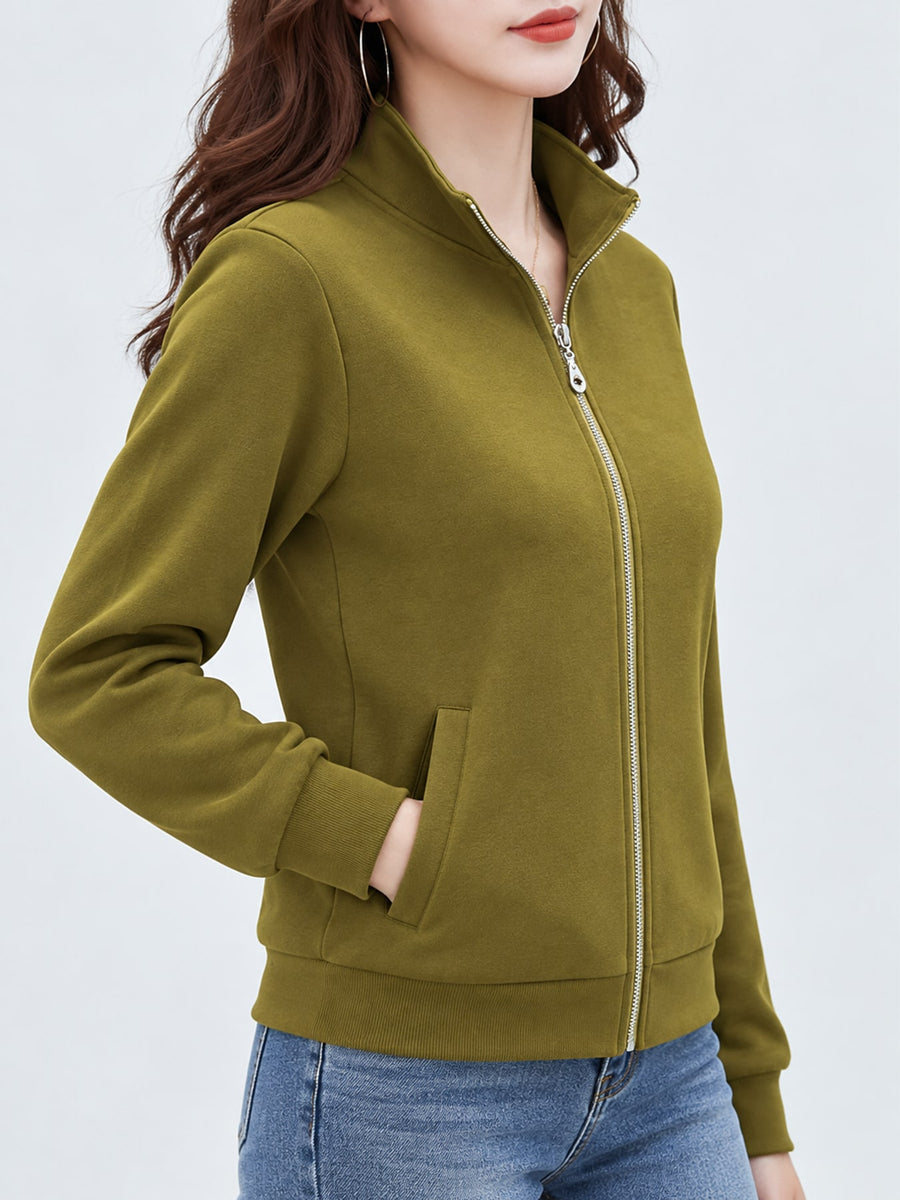 sweatshirt in White with zipper and hip-length