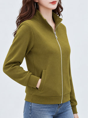 sweatshirt in White with zipper and hip-length