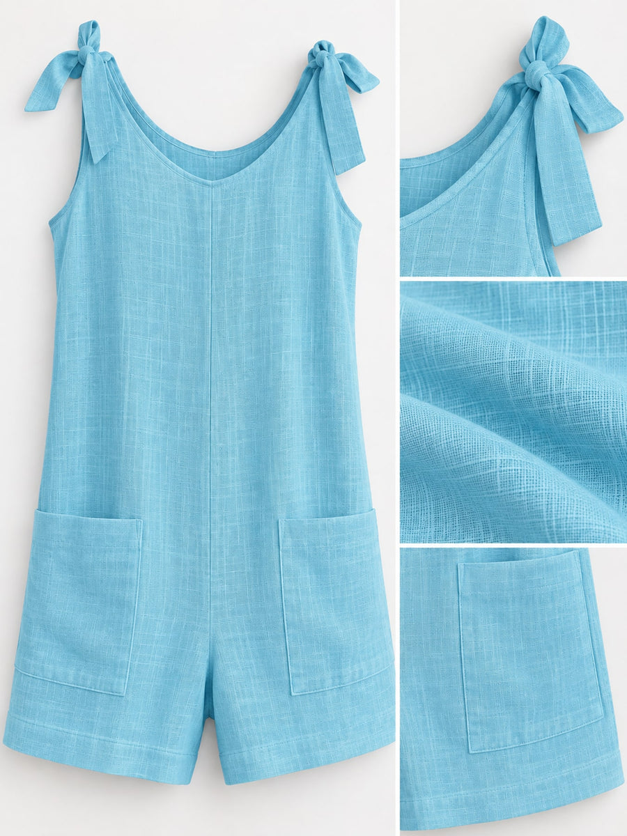 Gray relaxed romper with scoop neck