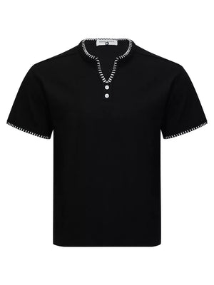 White with Men's Notched Short Sleeve Henley Top