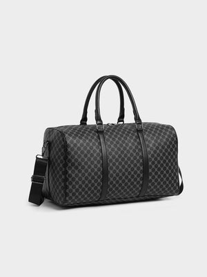 duffel bag in slate gray with geometric and top handles
