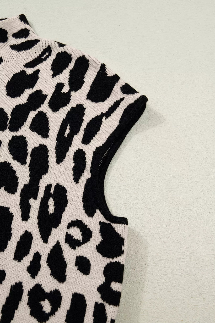 cream mock neck sweater with pullover and leopard print