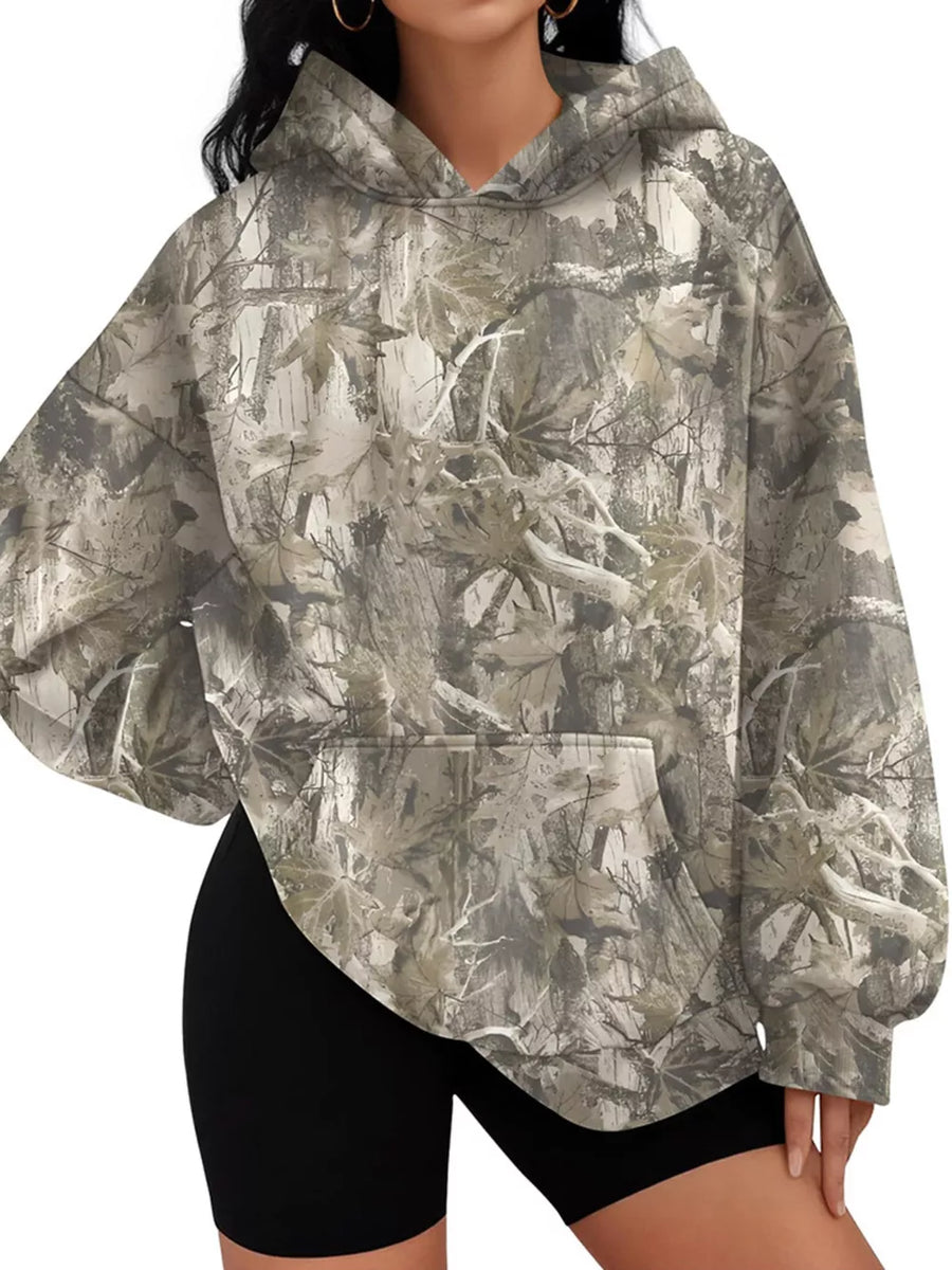 beige pullover hoodie with camo and hooded