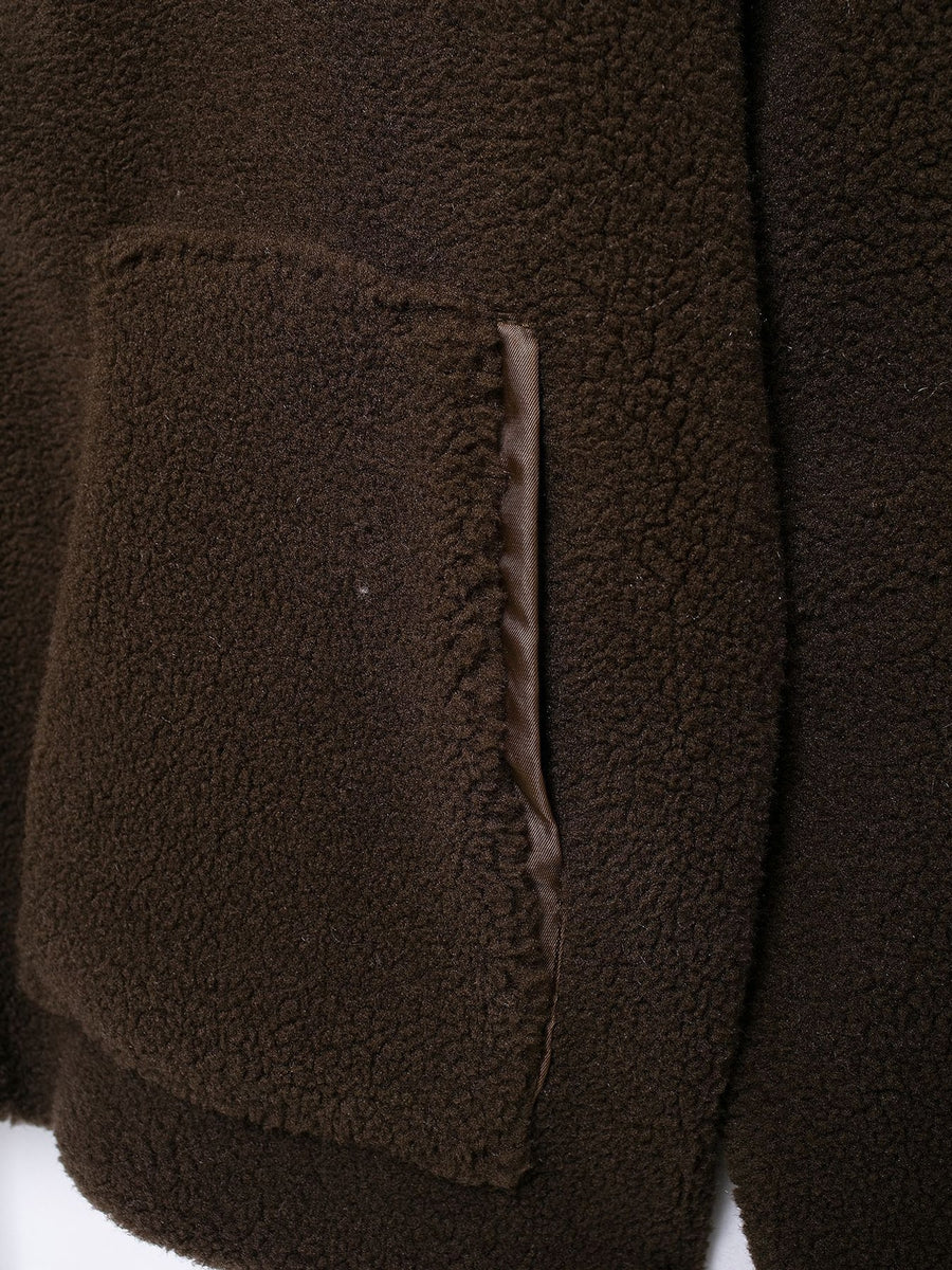 Sherpa Zip-Up Jacket in Reddish Brown with zipper