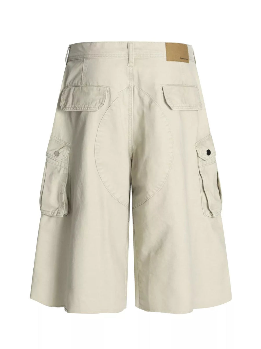 Apricot men's cargo shorts with multiple utility pockets and a relaxed fit.