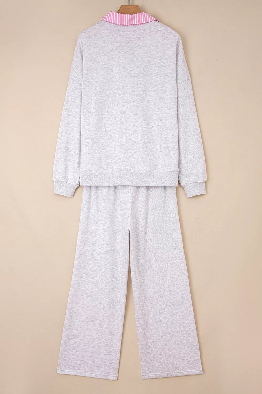 athleisure sweatshirt and sweatpants set in light gray with hooded