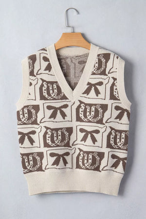 sweater vest featuring Western Horseshoe Bow Pattern in brown with 52% viscose, 26% polyester, 22% polyamide Care
