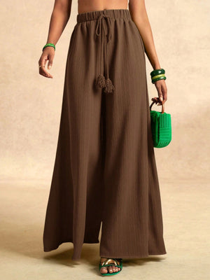 100% polyester Care instructions: Machine wash cold wide-leg pants in Khaki with flared silhouette