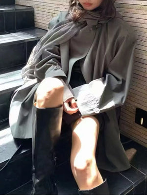 classic trench coat in Dark Gray with notch lapel