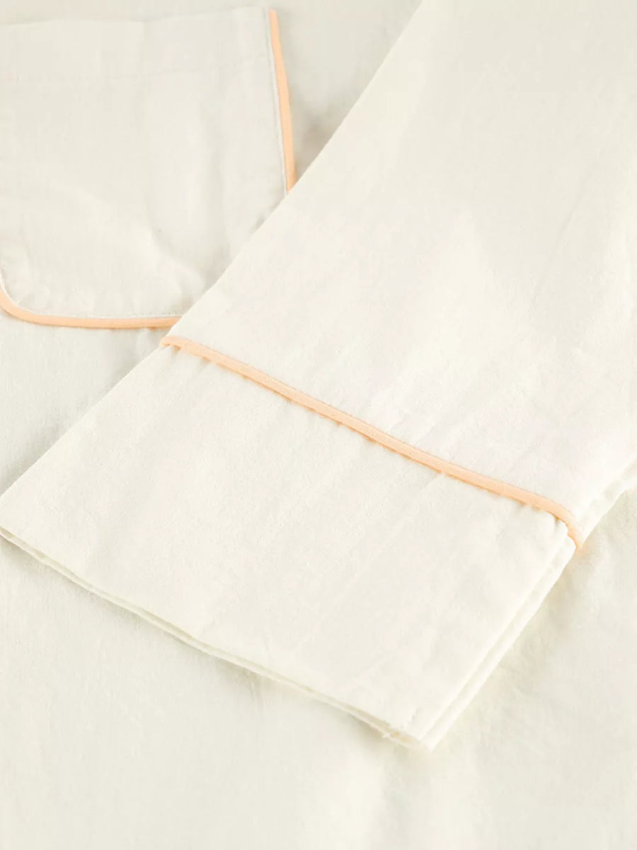 Contrast Trim Button-down Lounge Pajama Set in ivory with buttoned