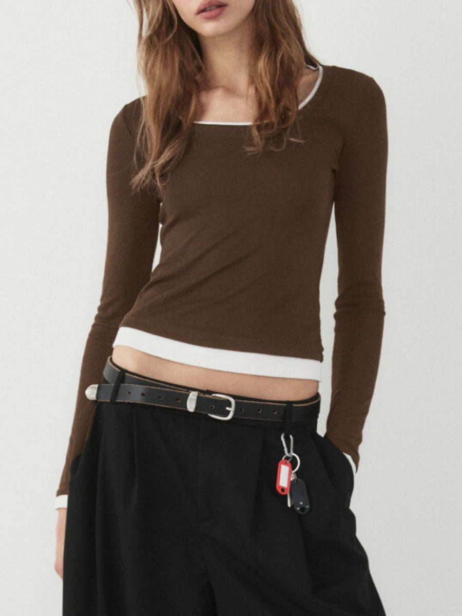 95% polyester, 5% elastane Care instructions: Machine wash cold t-shirt in Brown with slim silhouette