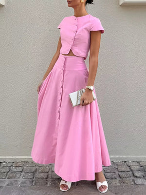 Light Purple skirt set with two-piece and cap sleeve