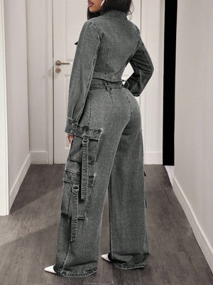 streetwear jumpsuit in Gray with collared
