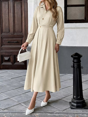 97% polyester, 3% elastane Care instructions: Machine wash cold shirt dress in Khaki with A-line silhouette