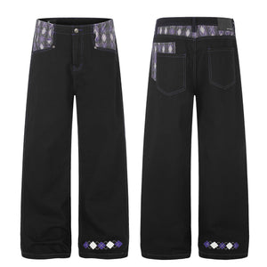 Black wide-leg jeans with full-length and button-front
