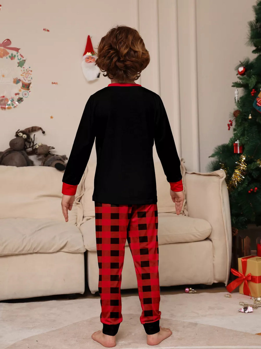 Matching Family Christmas Pajamas Set Plus Size in black with two-piece