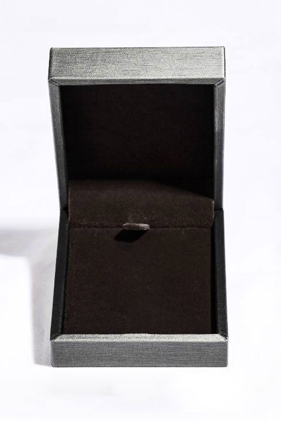 Gray textured jewelry box with dark interior