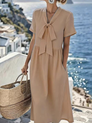 Light Blue midi dress with tied and short sleeve