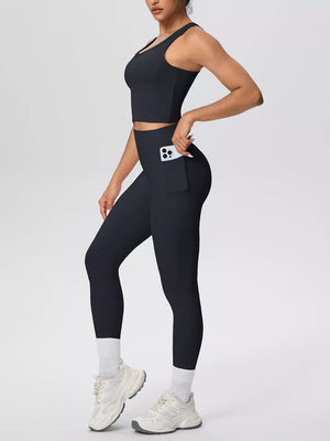 athleisure athletic tank in Light Blue with scoop neck