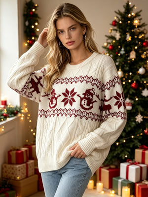 White pullover sweater with hip-length and pullover