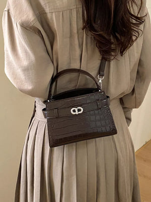 Brown Crocodile Embossed Crossbody Bag