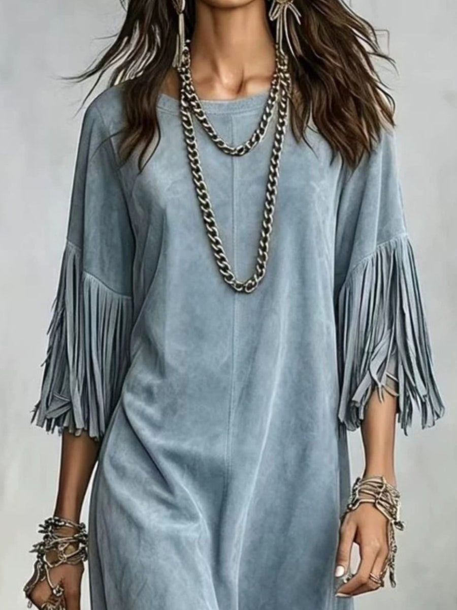 Blue midi dress with midi and pullover