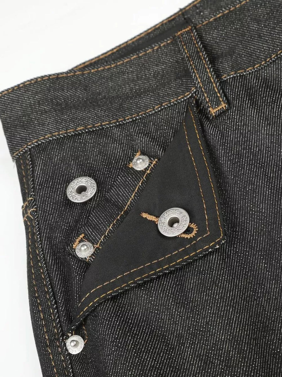 Men S High-waisted Wide-leg Jeans in Black with buttoned