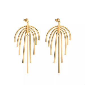 Gold earrings featuring 18K gold-plated and geometric