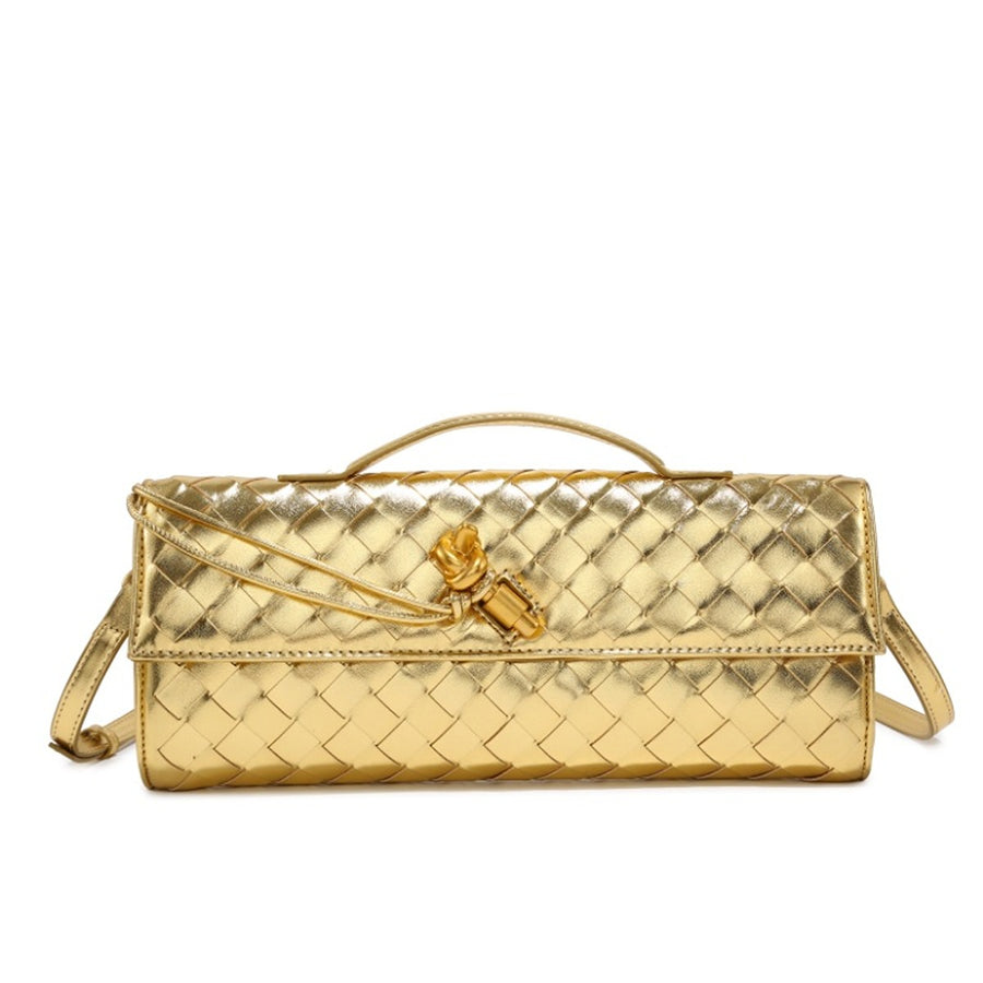 Woven Leather Wristlet Bag in Pink with woven texture